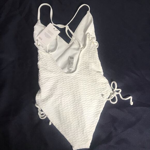 ASOS DESIGN textured lace up swimsuit with… - Picture 2 of 6